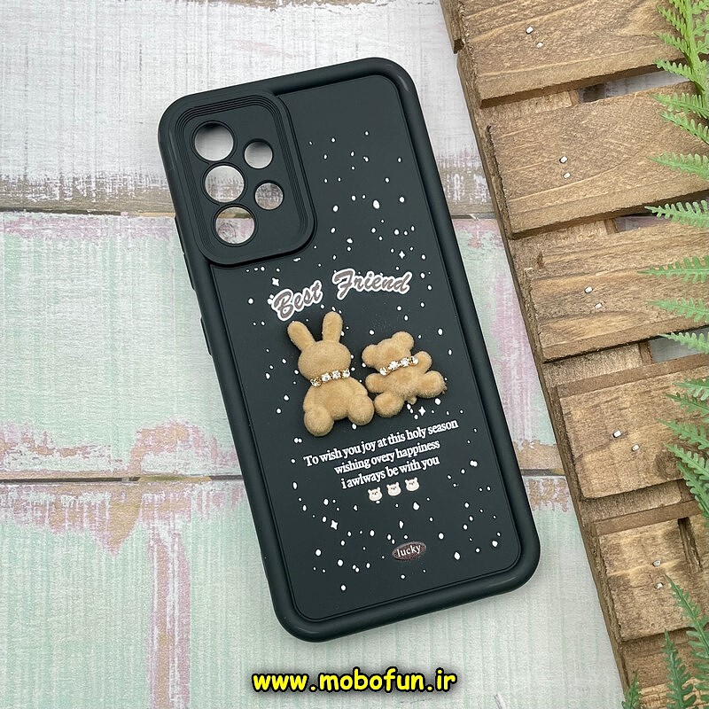 قاب گوشی Galaxy A32 4G سامسونگ طرح سیلیکونی Solid عروسکی خرسی جیر محافظ لنزدار مشکی کد 1235