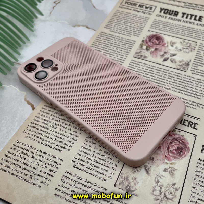 قاب گوشی iPhone 12 Pro آیفون طرح توری ساده Q SERIES محافظ لنزدار گلسی گلبهی کد 912