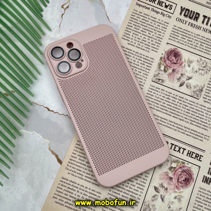 قاب گوشی iPhone 12 Pro Max آیفون طرح توری ساده Q SERIES محافظ لنزدار گلسی گلبهی کد 322