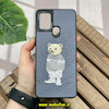 قاب گوشی Galaxy A21S سامسونگ CASETIFY ژله ای چرمی طرح تدی خرسی گلدوزی طوسی کد 951