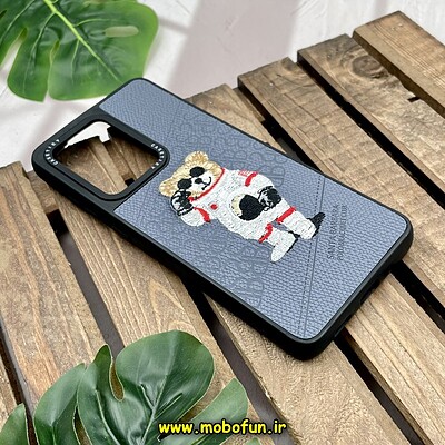 قاب گوشی Galaxy S20 Ultra سامسونگ CASETIFY ژله ای چرمی طرح تدی خرسی گلدوزی طوسی کد 212