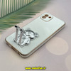 قاب گوشی Galaxy A03 2022 سامسونگ طرح ژله ای خرسی تدی استندشو مای کیس گلد لاین دور طلایی محافظ لنز دار سفید کد 151