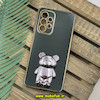 قاب گوشی Galaxy A53 5G سامسونگ طرح ژله ای خرسی تدی استندشو مای کیس گلد لاین دور طلایی محافظ لنز دار مشکی کد 907