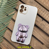 قاب گوشی iPhone 12 آیفون طرح ژله ای خرسی تدی استندشو مای کیس گلد لاین دور طلایی محافظ لنز دار سفید یاسی کد 919