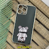 قاب گوشی iPhone 13 Pro Max آیفون طرح ژله ای خرسی تدی استندشو مای کیس گلد لاین دور طلایی محافظ لنز دار مشکی کد 735