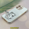 قاب گوشی iPhone 14 Pro Max آیفون طرح ژله ای خرسی تدی استندشو مای کیس گلد لاین دور طلایی محافظ لنز دار سفید کد 337