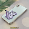 قاب گوشی iPhone X - iPhone XS آیفون طرح ژله ای خرسی تدی استندشو مای کیس گلد لاین دور طلایی محافظ لنز دار سفید یاسی کد 659
