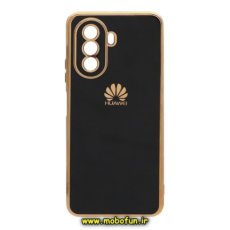 قاب گوشی Huawei Nova Y70 هوآوی طرح ژله ای مای کیس گلد لاین دور طلایی محافظ لنز دار مشکی کد 97