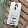 قاب گوشی Redmi Note 8 Pro شیائومی طرح ژله ای خرسی تدی استندشو مای کیس گلد لاین دور طلایی محافظ لنز دار سفید کد 875