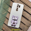 قاب گوشی Redmi Note 8 Pro شیائومی طرح ژله ای خرسی تدی استندشو مای کیس گلد لاین دور طلایی محافظ لنز دار سفید یاسی کد 877