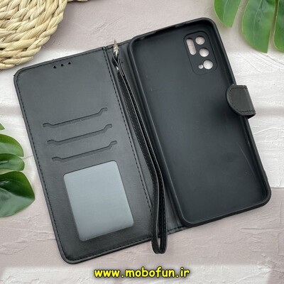 کیف گوشی Poco M3 Pro - Redmi Note 10 5G - Redmi Note 11 SE شیائومی مگنتی طرح چرم کتابی محافظ لنزدار بند چرمی مشکی کد 305