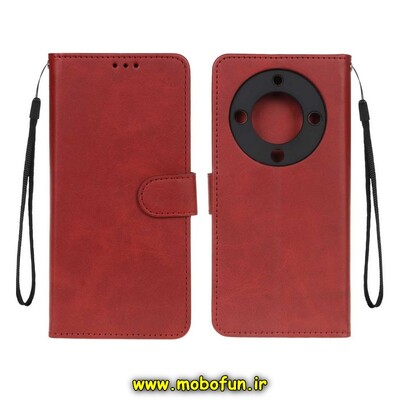کیف گوشی Honor X9A آنر مگنتی طرح چرم کتابی محافظ لنزدار بنددار قرمز کد 135