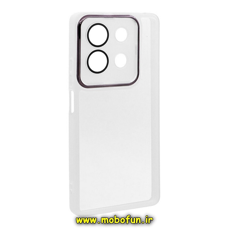 قاب گوشی Redmi Note 13 5G شیائومی متال کیس شفاف محافظ لنزدار گلسی سفید کد 61