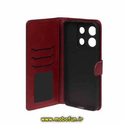 کیف گوشی Redmi Note 13 Pro 5G - Poco X6 شیائومی مگنتی طرح چرم کتابی محافظ لنزدار بنددار قرمز کد 122