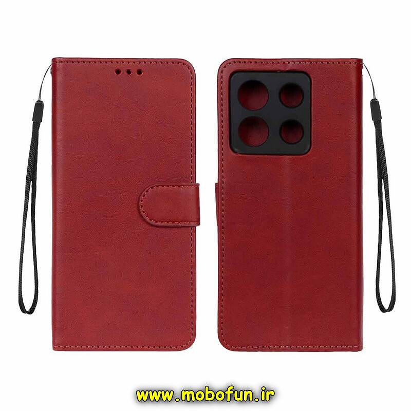 کیف گوشی Redmi Note 13 Pro 5G - Poco X6 شیائومی مگنتی طرح چرم کتابی محافظ لنزدار بنددار قرمز کد 122