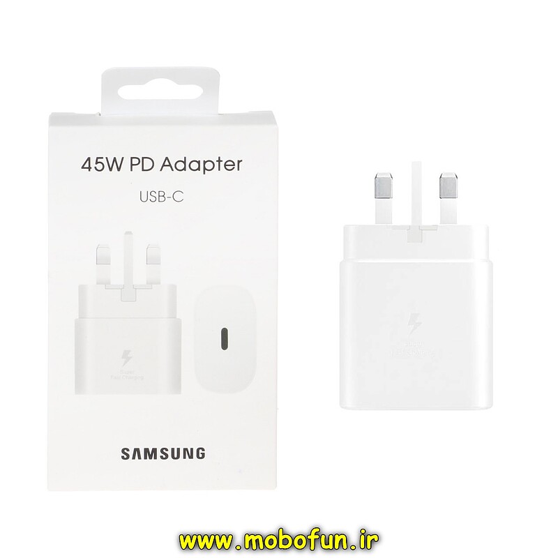 شارژر اصلی گوشی Galaxy S22 Plus سامسونگ تک پورت 45W وات سامسونگ Type-C سه پین سوپر فست شارژ رنگ سفید (گارانتی 3 ماهه)