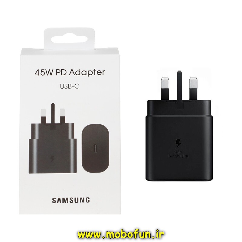 شارژر اصلی گوشی Galaxy S22 Plus سامسونگ تک پورت 45W وات سامسونگ Type-C سه پین سوپر فست شارژ رنگ مشکی (گارانتی 3 ماهه)