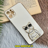 قاب گوشی iPhone 11 Pro Max آیفون طرح ژله ای سگ بولداگ مای کیس گلد لاین دور طلایی محافظ لنز دار سفید کد 733