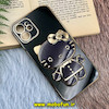 قاب گوشی iPhone 12 آیفون طرح ژله ای کیتی KITTY مای کیس گلد لاین آینه ای دور طلایی محافظ لنز دار مشکی کد 935