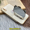 قاب گوشی iPhone X - iPhone XS آیفون طرح ژله ای کیتی kitty مای کیس گلد لاین دور طلایی محافظ لنز دار سفید کد 671
