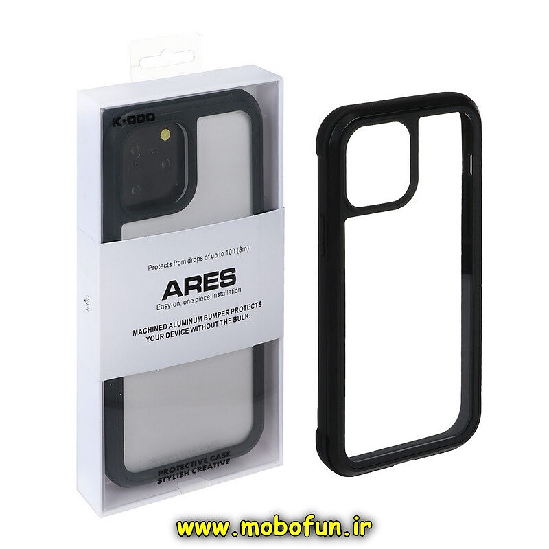 قاب گوشی iPhone 11 Pro Max آیفون اورجینال کی دو K-DOO سری ARES طرح طلقی شیشه ای شفاف دور فلزی مشکی کد 734