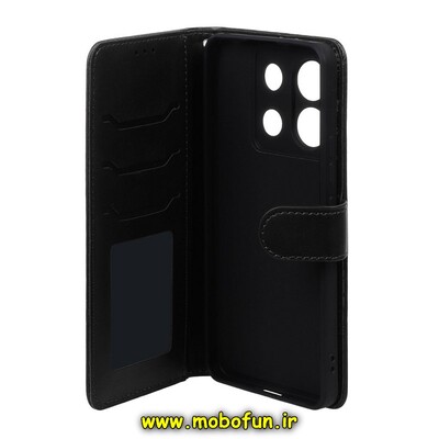 کیف گوشی Redmi Note 13 Pro 5G - Poco X6 شیائومی مگنتی طرح چرم کتابی محافظ لنزدار مشکی کد 138