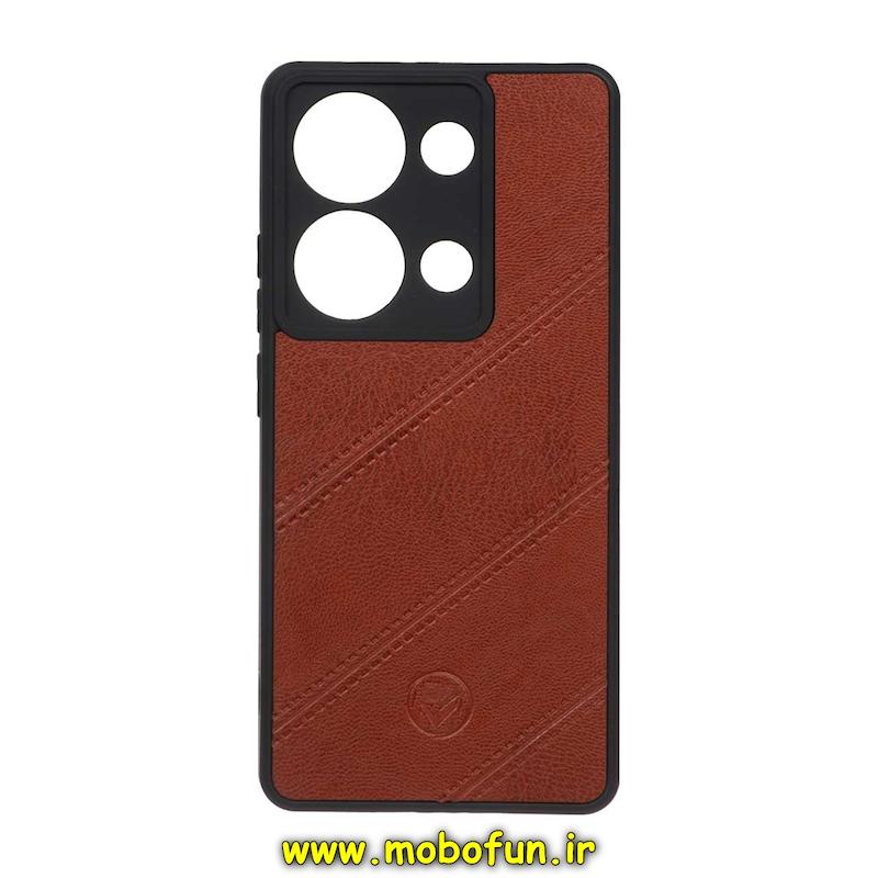 قاب گوشی Redmi Note 13 Pro 4G / Poco M6 Pro 4G شیائومی طرح چرمی ساده محافظ لنزدار مورب قهوه ای کد 48