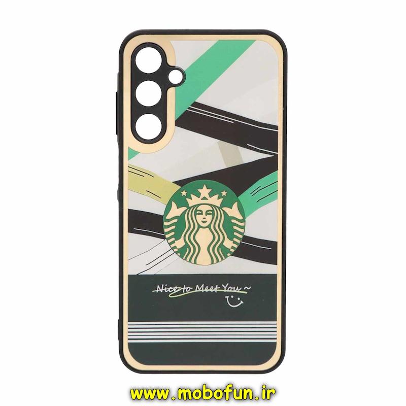 قاب گوشی Galaxy A25 سامسونگ پشت گلس سرامیکی طلاکوب محافظ لنزدار طرح استارباکس STARBUCKS کد 127