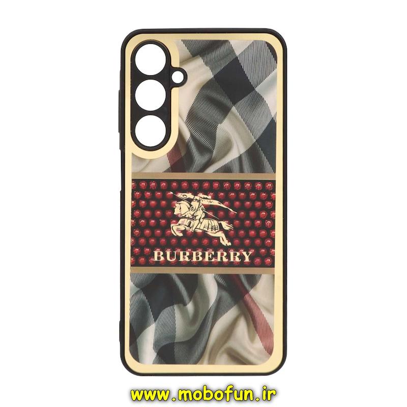 قاب گوشی Galaxy A25 سامسونگ پشت گلس سرامیکی طلاکوب محافظ لنزدار طرح باربری BURBERRY کد 134