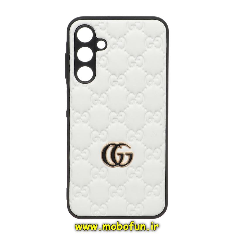 قاب گوشی Galaxy A25 سامسونگ طرح دار پافر چرمی محافظ لنز دار گوچی GUCCI سفید کد 167