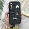 قاب گوشی Galaxy S23 FE سامسونگ سیلیکونی Solid برجسته محافظ لنزدار طرح BABY بنددار کنفی مشکی کد 260