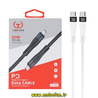 کابل شارژ USB-C به USB-C یوشیتا YOSHITA سوپرفست 60W PD مدل YC-025 طول 1 متر