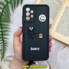 قاب گوشی Galaxy A32 4G سامسونگ سیلیکونی Solid برجسته محافظ لنزدار طرح BABY بنددار کنفی مشکی کد 1278