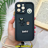 قاب گوشی iPhone 15 Pro Max آیفون سیلیکونی Solid برجسته محافظ لنزدار طرح BABY بنددار کنفی مشکی کد 135