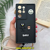قاب گوشی Galaxy S24 Ultra سامسونگ سیلیکونی Solid برجسته محافظ لنزدار طرح BABY بنددار کنفی مشکی کد 160