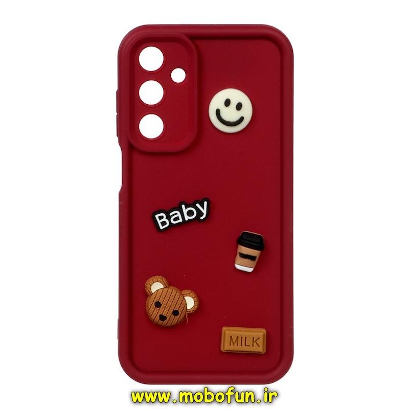 قاب گوشی Galaxy A25 سامسونگ طرح سیلیکونی ژله ای سه بعدی برجسته عروسکی COFFEE Baby محافظ لنز دار زرشکی کد 204