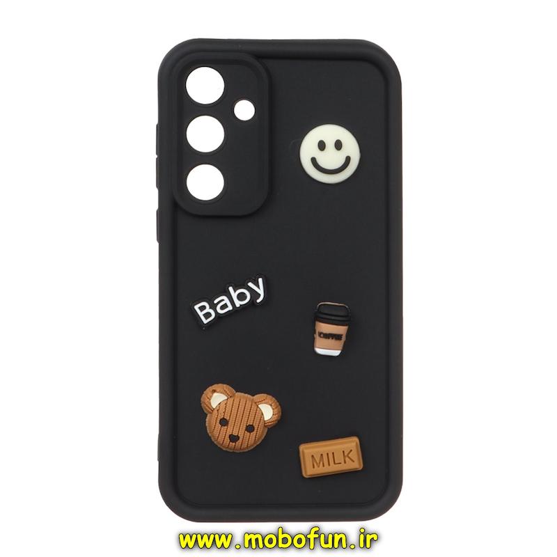 قاب گوشی Galaxy A35 سامسونگ طرح سیلیکونی ژله ای سه بعدی برجسته عروسکی COFFEE Baby محافظ لنز دار مشکی کد 133