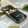 قاب گوشی iPhone 12 Pro Max آیفون طرح ژله ای مای کیس گلد لاین دور طلایی عروسکی سه بعدی محافظ لنز دار مشکی کد 868