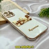 قاب گوشی iPhone 12 Pro Max آیفون طرح ژله ای مای کیس گلد لاین دور طلایی عروسکی سه بعدی محافظ لنز دار سفید کد 870