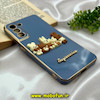قاب گوشی Galaxy S21 FE سامسونگ طرح ژله ای مای کیس گلد لاین دور طلایی عروسکی سه بعدی محافظ لنز دار آبی کد 1105