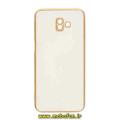 قاب گوشی Galaxy J6 Plus سامسونگ طرح ژله ای مای کیس گلد لاین دور طلایی محافظ لنز دار سفید کد 146