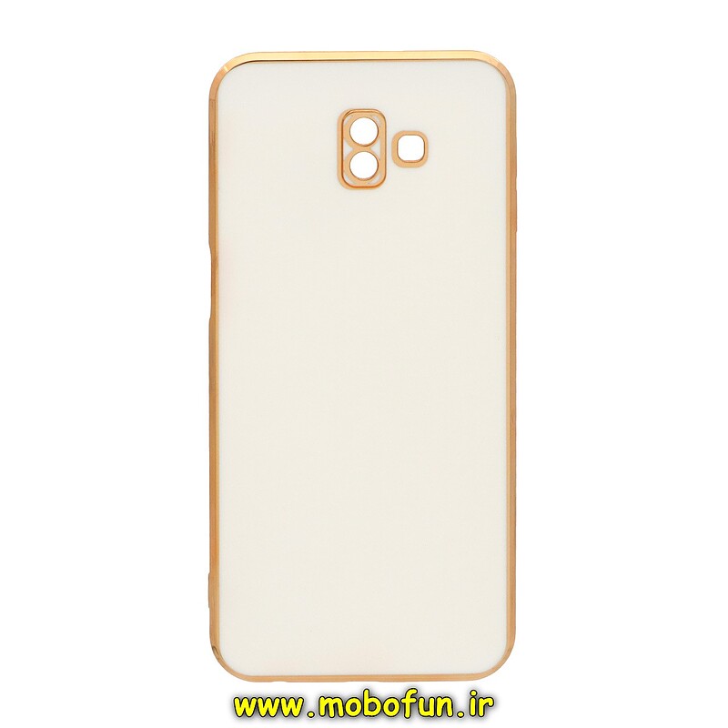 قاب گوشی Galaxy J6 Plus سامسونگ طرح ژله ای مای کیس گلد لاین دور طلایی محافظ لنز دار سفید کد 146