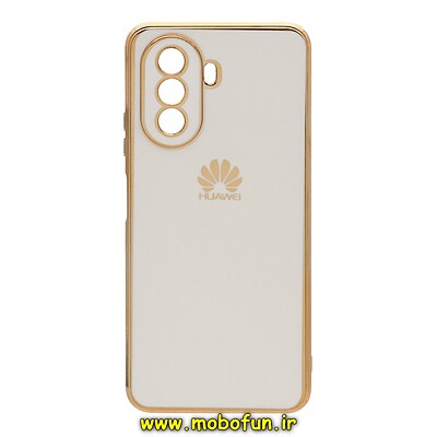 قاب گوشی Huawei Nova Y70 هوآوی طرح ژله ای مای کیس گلد لاین دور طلایی محافظ لنز دار سفید کد 112