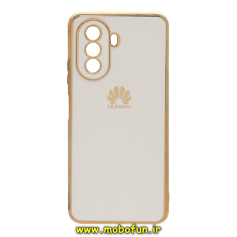 قاب گوشی Huawei Nova Y70 هوآوی طرح ژله ای مای کیس گلد لاین دور طلایی محافظ لنز دار سفید کد 112