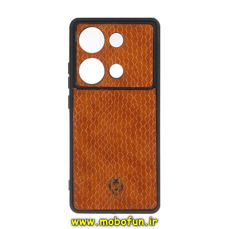 قاب گوشی Redmi Note 13 Pro 4G / Poco M6 Pro 4G شیائومی چرمی پوست ماری محافظ لنزدار قهوه ای روشن کد 169