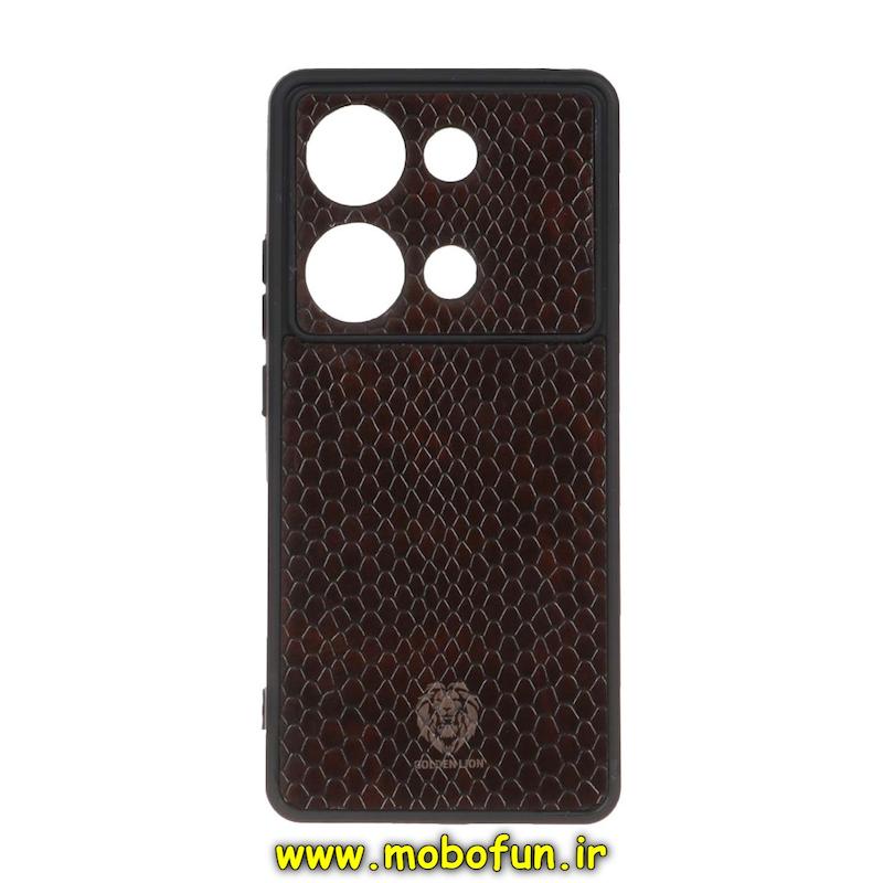 قاب گوشی Redmi Note 13 Pro 4G / Poco M6 Pro 4G شیائومی چرمی پوست ماری محافظ لنزدار قهوه ای تیره کد 170