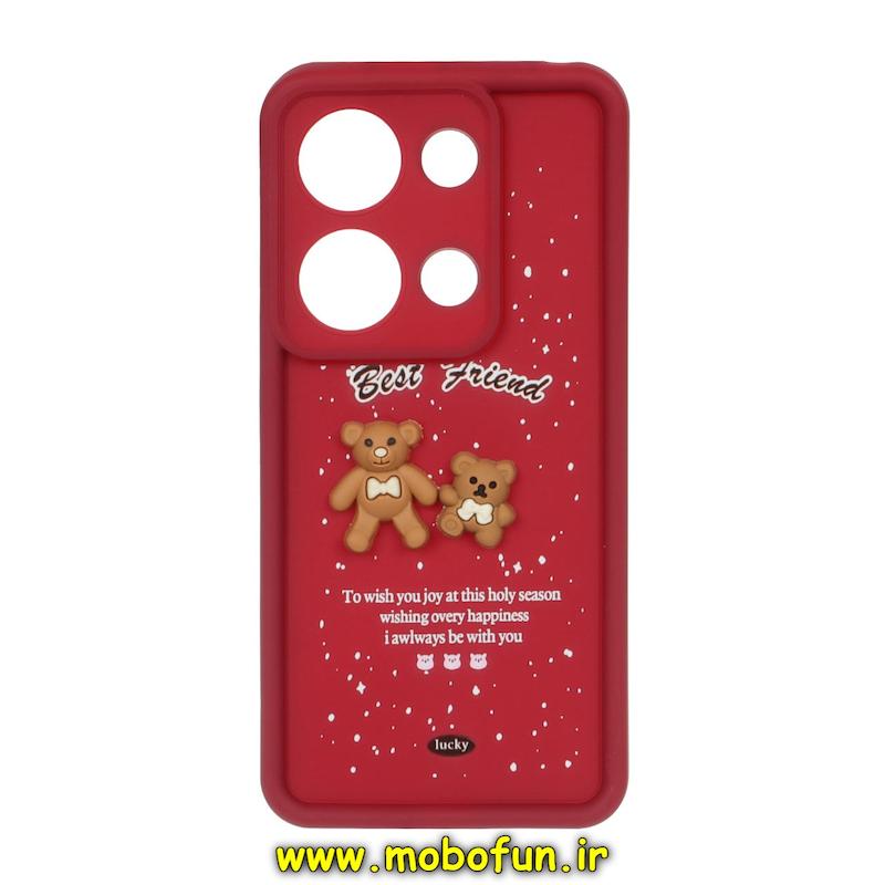 قاب گوشی Redmi Note 13 4G شیائومی طرح سیلیکونی Solid عروسکی برجسته محافظ لنزدار طرح CUTE زرشکی کد 187