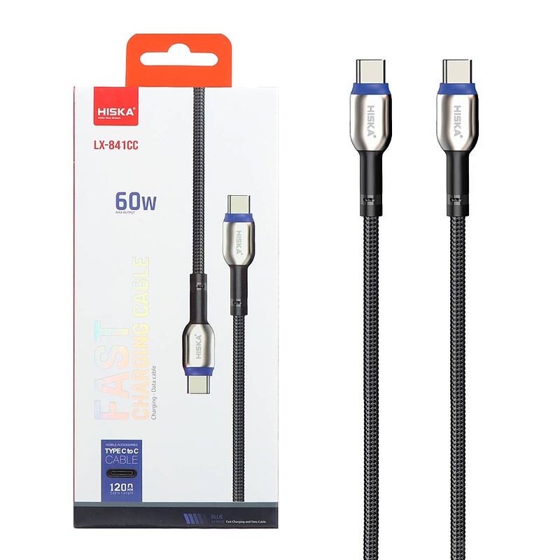 کابل USB-C هیسکا HISKA اورجینال مدل LX-841CC دو سر تایپ سی طول 1.2 متر