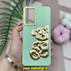 قاب گوشی Galaxy A73 سامسونگ سیلیکونی ژله ای سه بعدی برجسته گلد لاین طرح خرس تدی سبز پاستلی کد 951