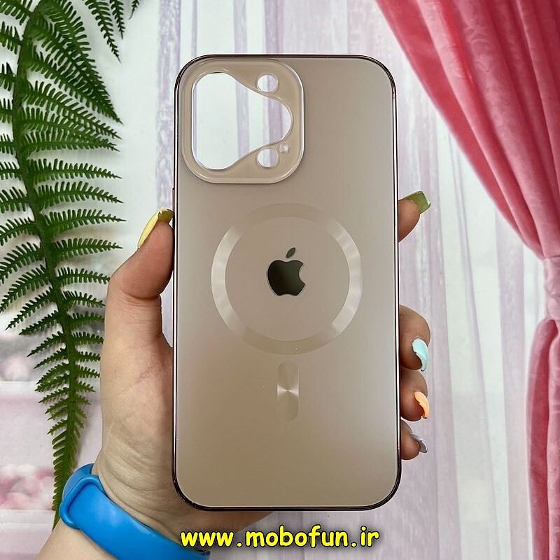 قاب گوشی iPhone 14 Pro Max آیفون مدل PVD اورجینال ضد خش پشت گلس شیشه ای تیتان Titan مگ سیف محافظ لنز دار نسکافه ای کد 393